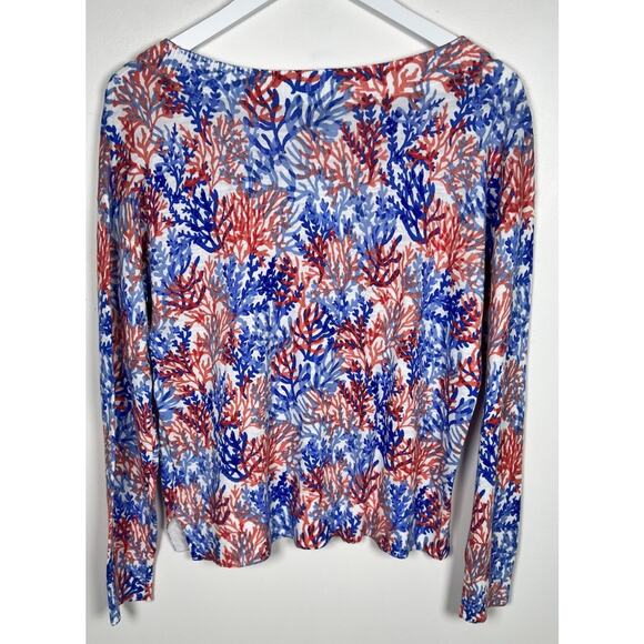 Talbots Medium Cotton Lightweight Sweater Orange Blue Coral Pattern Long Sleeve - Picture 3 of 9